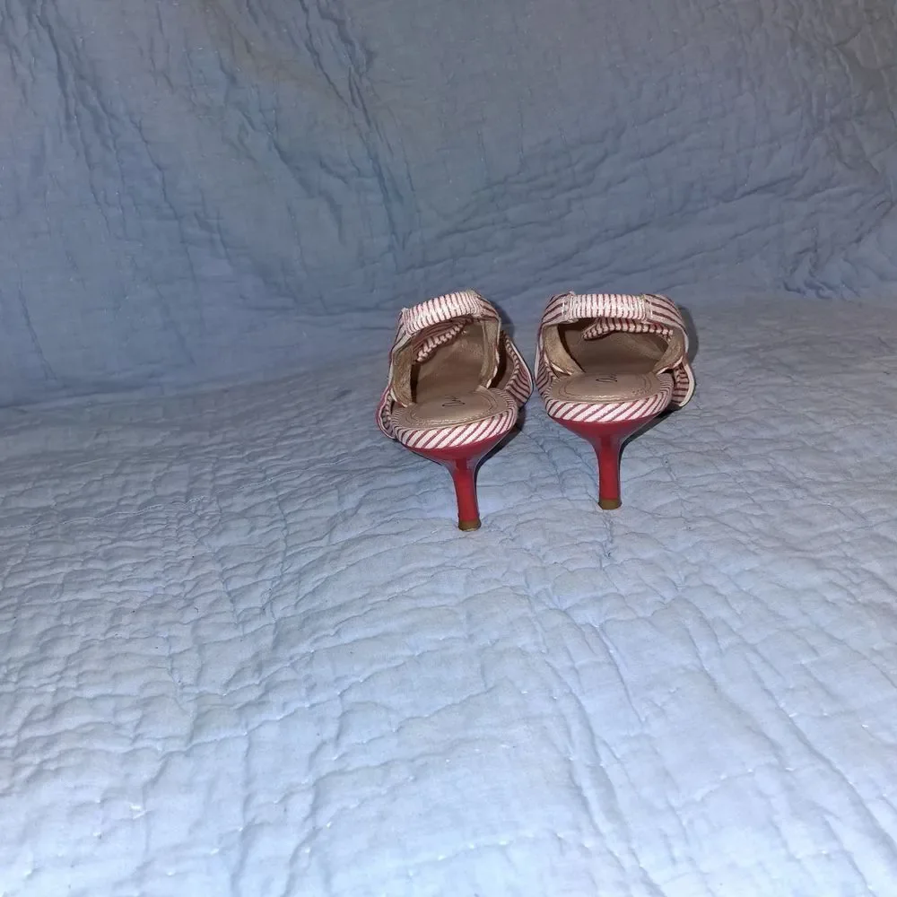 Amelia Grace Stylish Red and White Striped Slingback Heels Sizs 7.5M